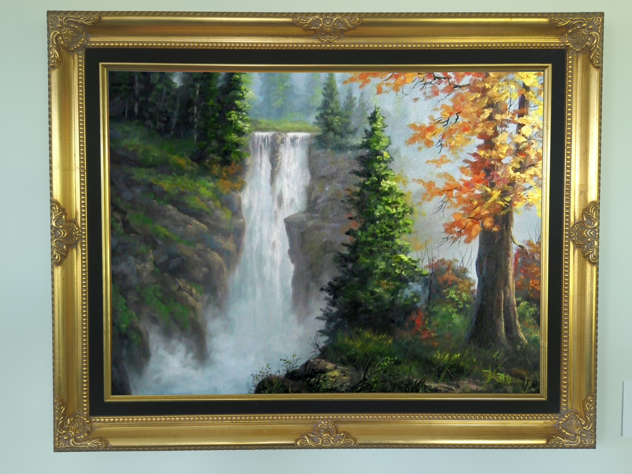 Rushing Waterfall Oil Painting | paintwithkevin.com