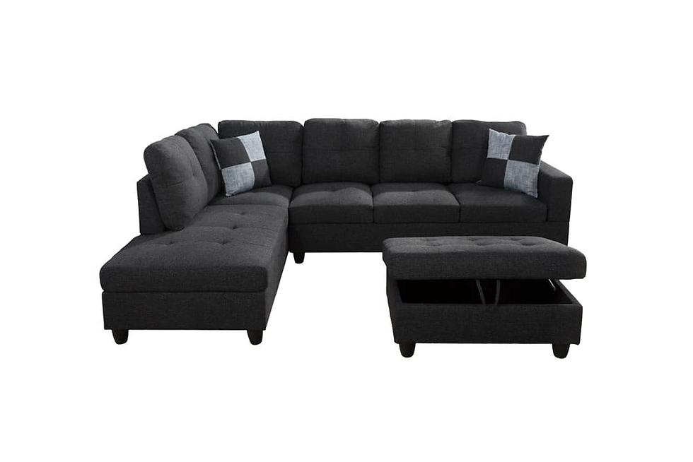 Thumbnail: Aldo Gray Linen Sectional with Storage Ottoman Set