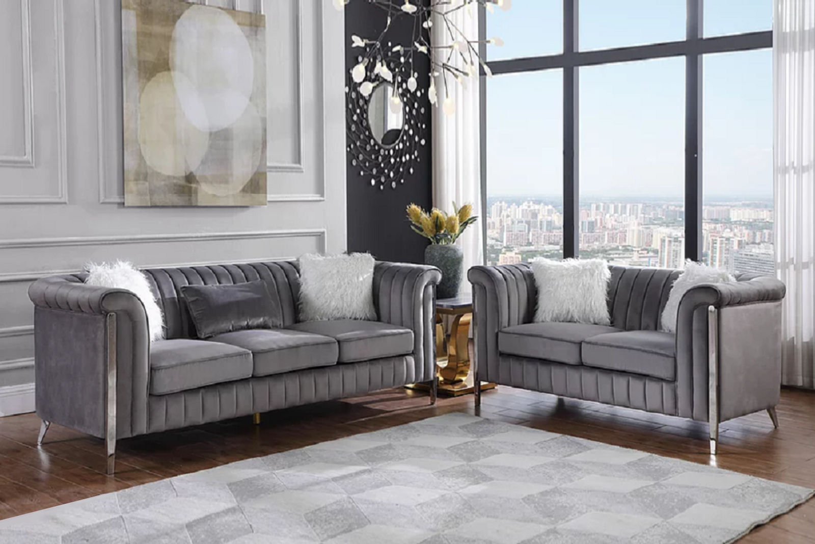Fara Gray 2pc. Velvet Living Room Set