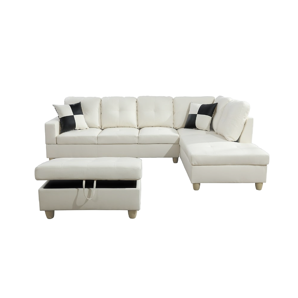 Thumbnail: Aldo White Leather Sectional with Storage Ottoman Set