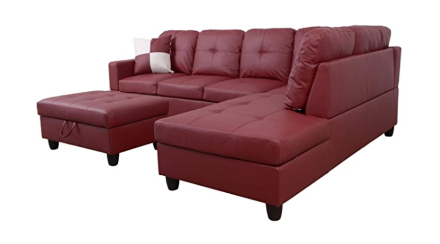 Thumbnail: Aldo Red Leather Sectional with Storage Ottoman Set