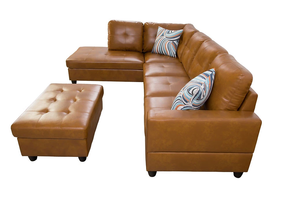 Thumbnail: Bevo Burnt Orange Leather Sectional with Storage Ottoman Set