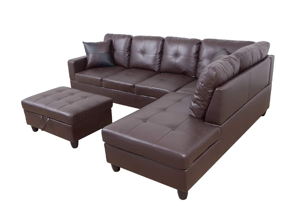 Thumbnail: Aldo Brown Leather Sectional with Storage Ottoman Set