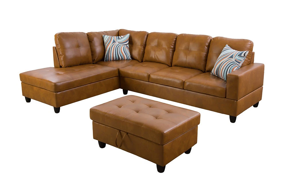 Thumbnail: Bevo Burnt Orange Leather Sectional with Storage Ottoman Set
