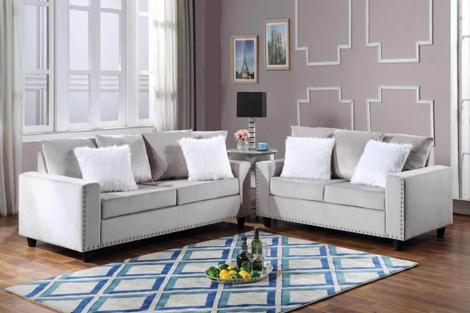 Cinderella Silver Gray 2pc. Fabric Living Room Set
