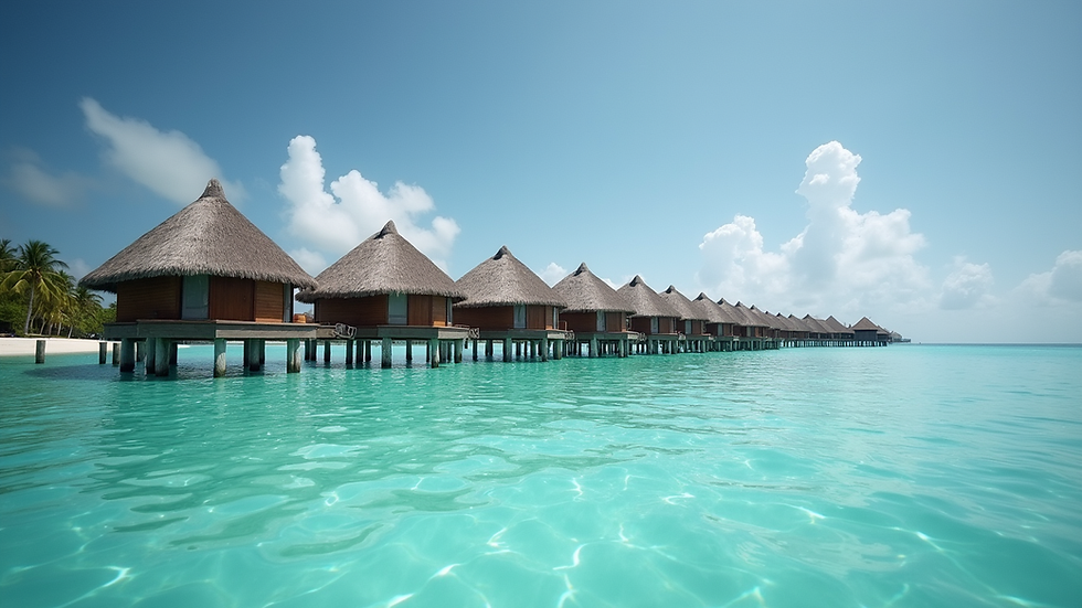 Eye-level view of an overwater bungalow in the Maldives
