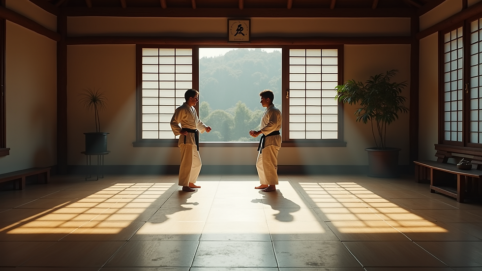 Eye-level view of a traditional martial arts dojo interior