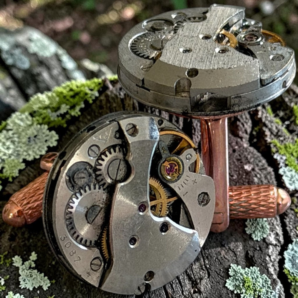Steampunk watch movement cufflinks (Rose gold backs)