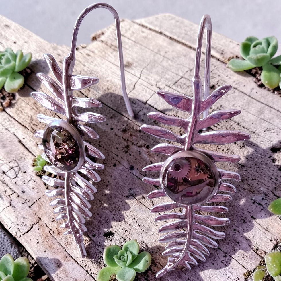 Thumbnail: Steampunk watch parts leaf earrings