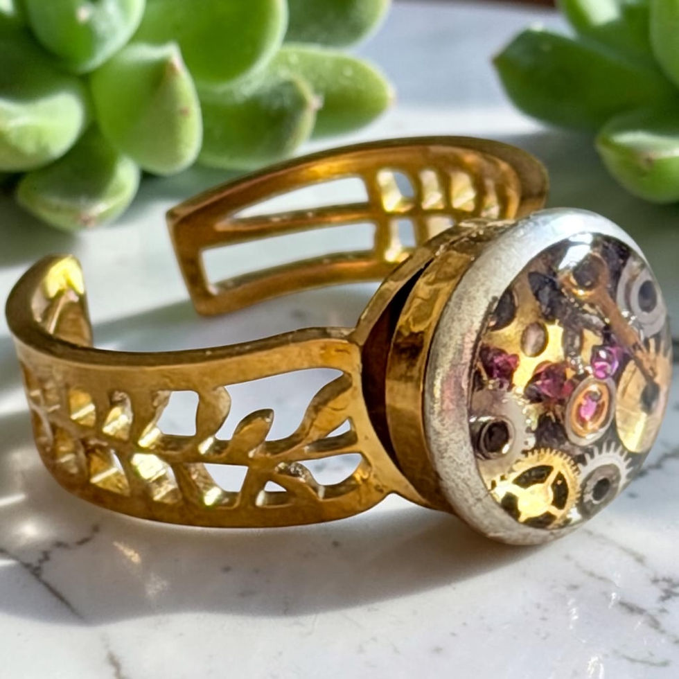 Thumbnail: Steampunk Watch parts  ring (gold tone)