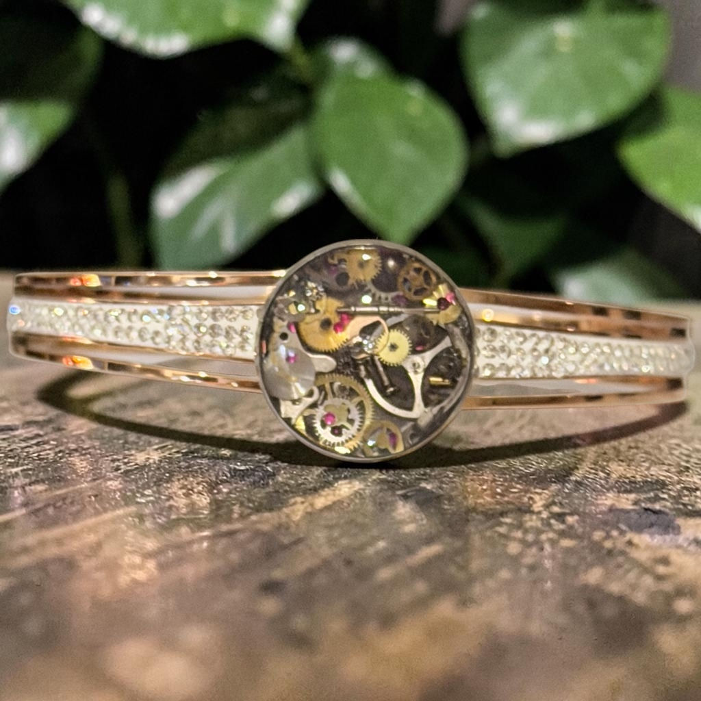 Steampunk watch parts hinged bracelet (Rose Gold)