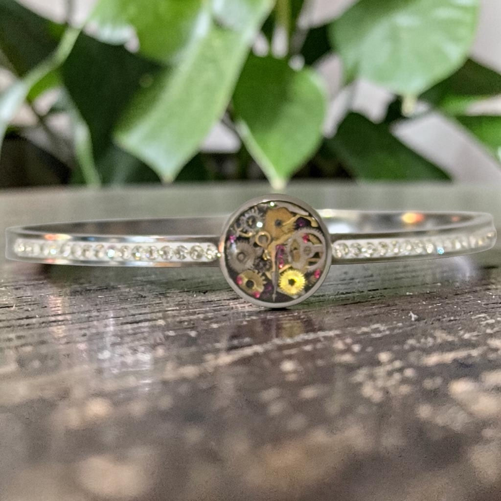 Steampunk watch parts hinged bracelet (silver)