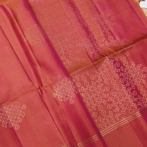 Thumbnail: Orange Kolam Design Pure Handloom Soft Silk Saree