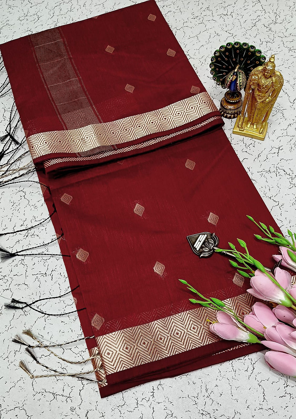 Thumbnail: Nayanthara Inspired Maheswari Silk Cotton Saree 