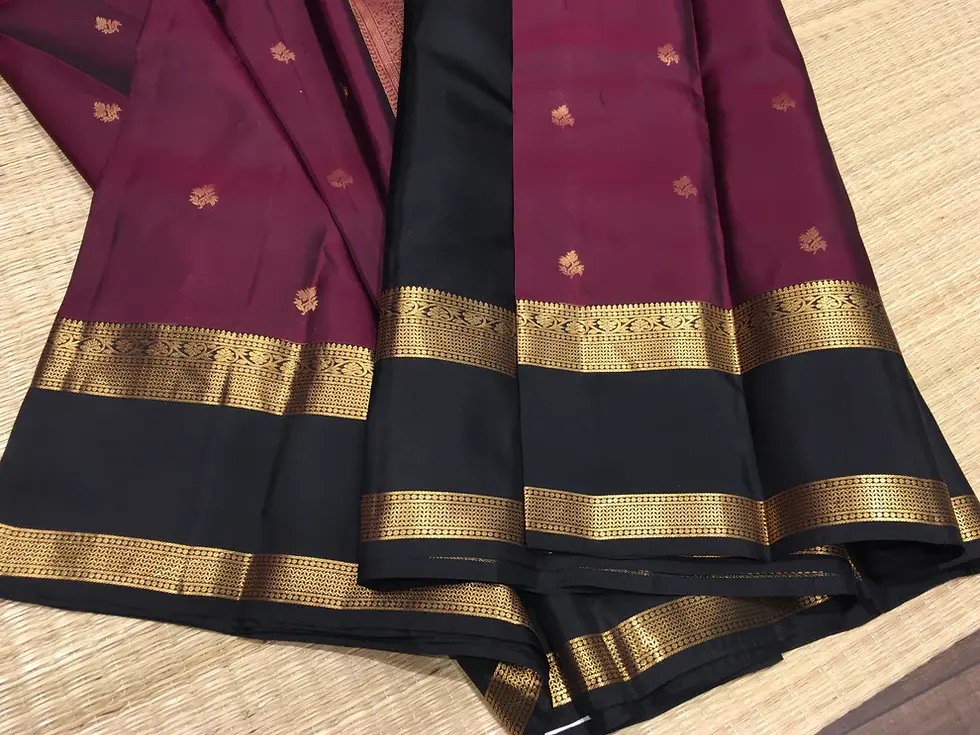 Thumbnail: Pure Kanchipuram Silk Saree Dark Wine and Black Rettapet Border