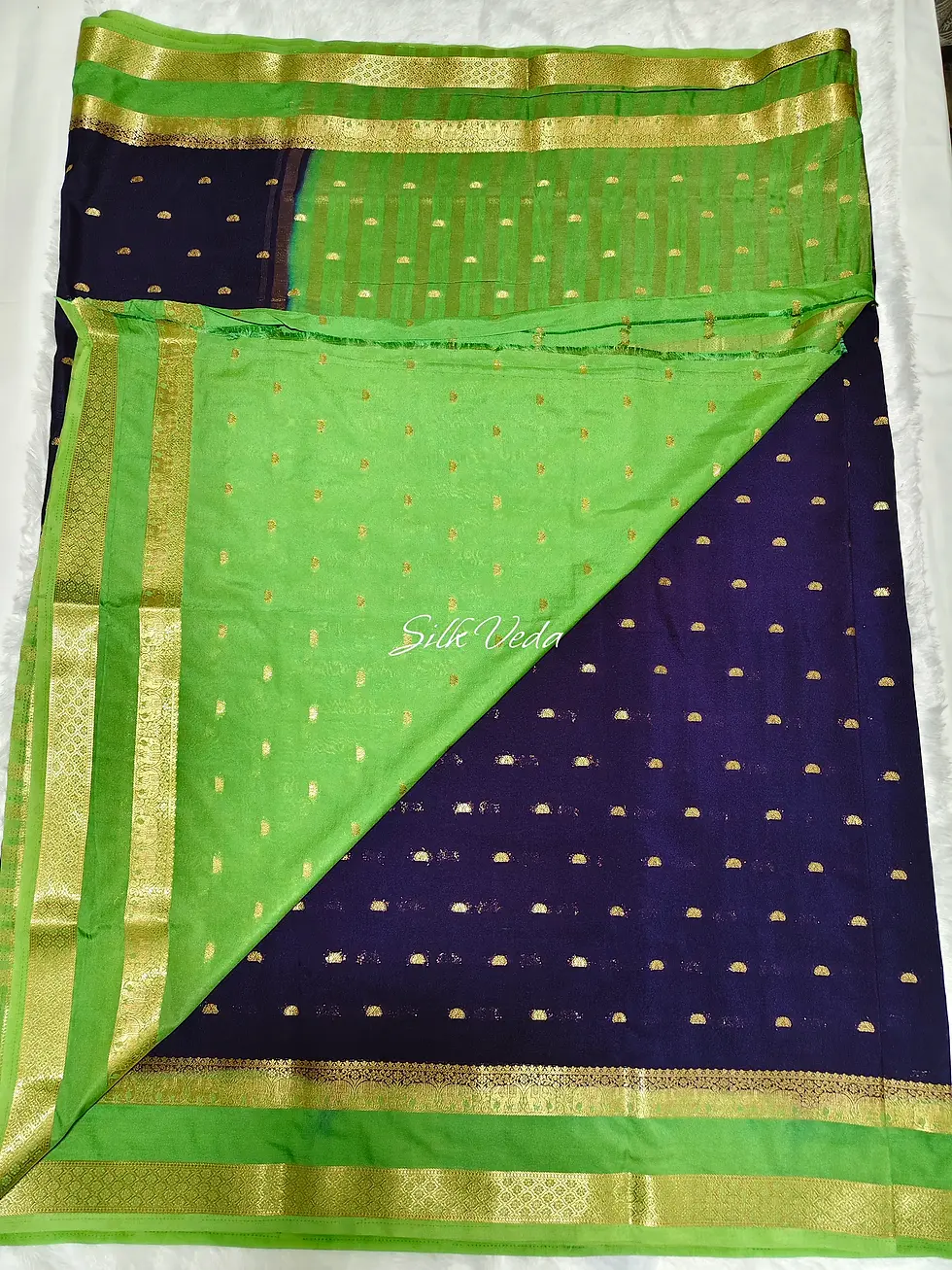 Thumbnail: Navy Blue & Parrot Green Semi Mysore Crepe Silk Saree