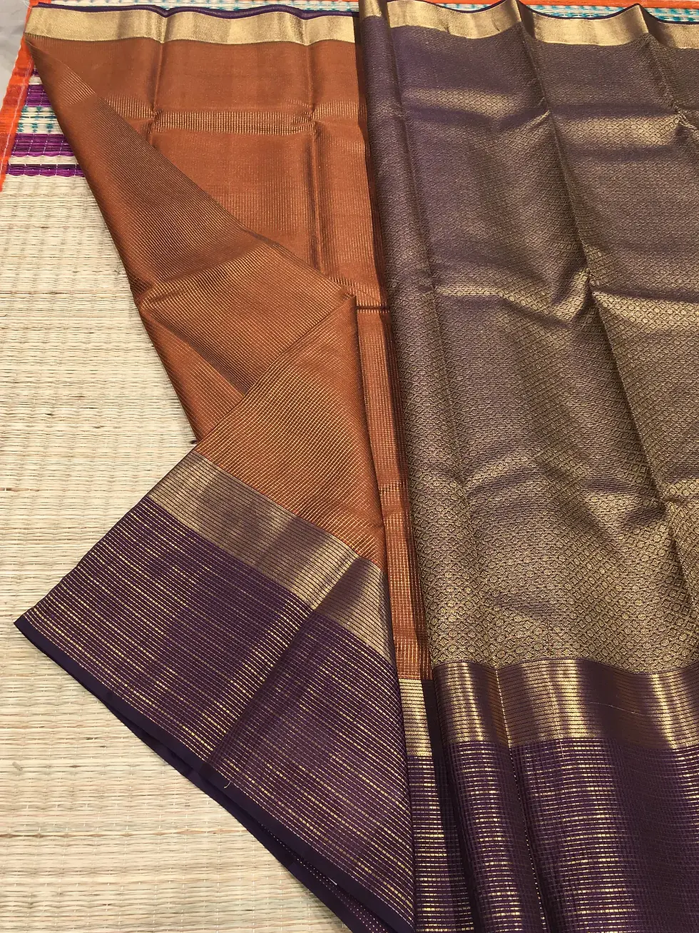 Thumbnail: Pure Kanchipuram Silk Saree Rust Orange and Violet Vairaoosi  - SS1006