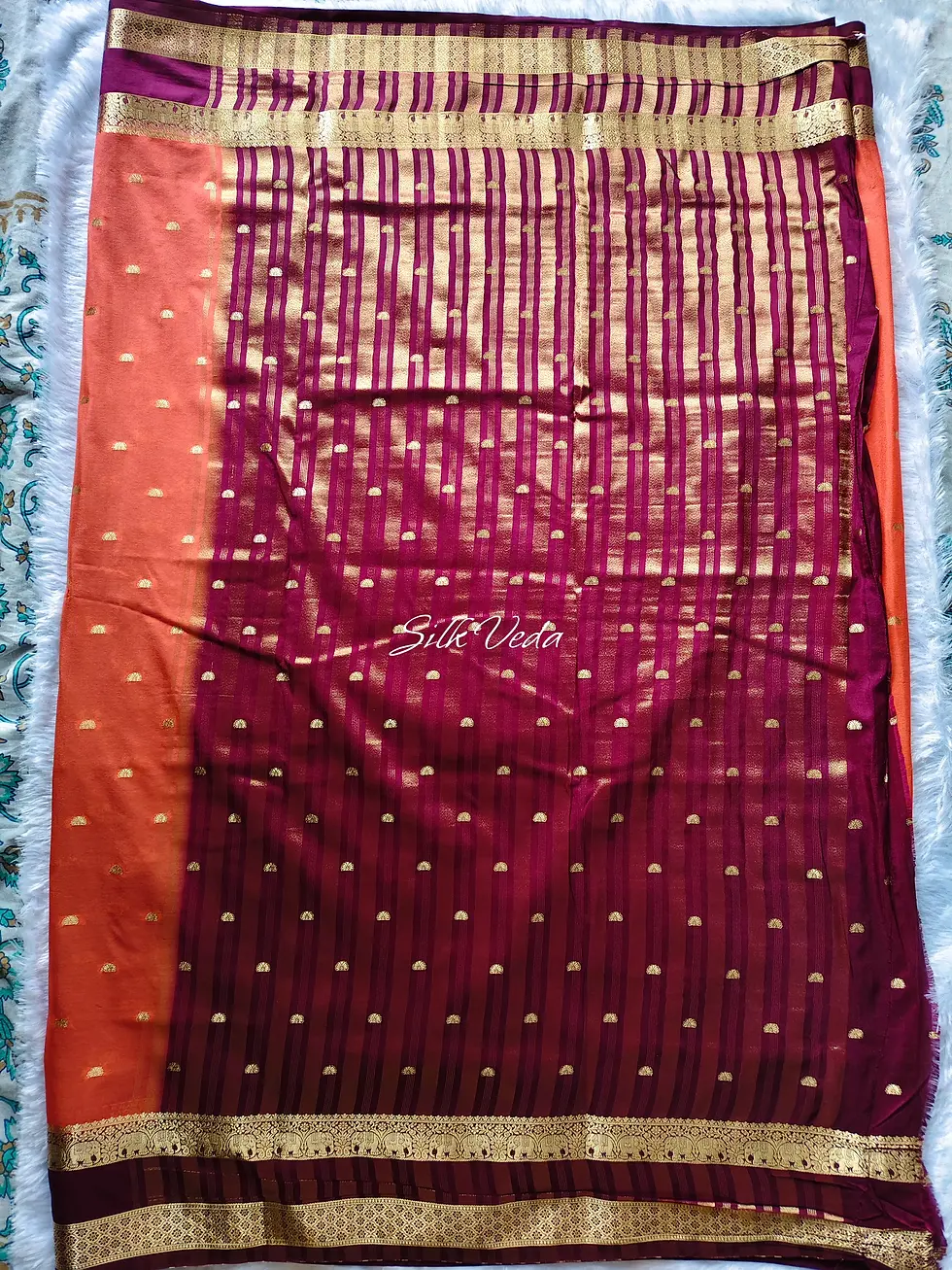 Thumbnail: Candy Orange & Maroon Semi Mysore Crepe Silk Saree