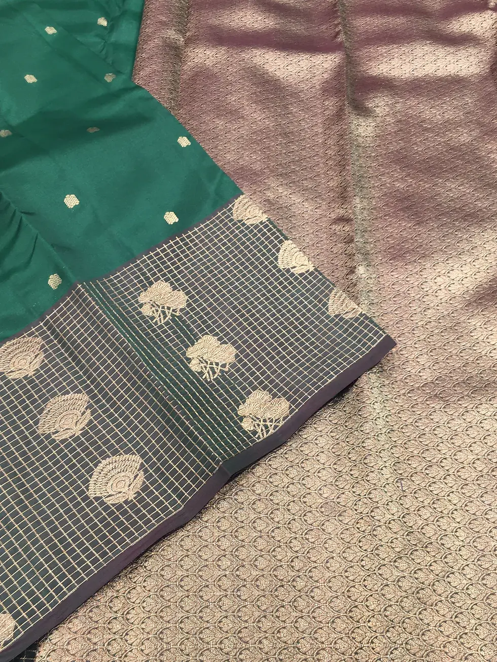 Thumbnail: Pure Kanchipuram Silk Saree Dark Green Antique Zari Kattam Border - SS1018