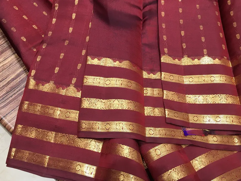 Thumbnail: Pure Kanchipuram Silk Saree Maroon Traditional Stripe Border - SS1005