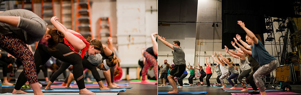 Different yoga poses done on the Connor Palace Stage in Cleveland, Ohio