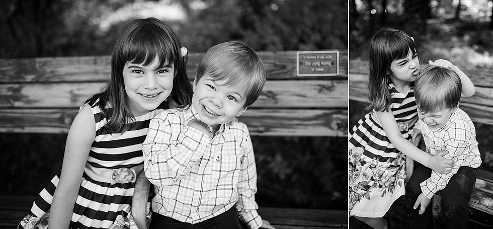 Little girl and boy in formal clothes sit together on a bench and rough house