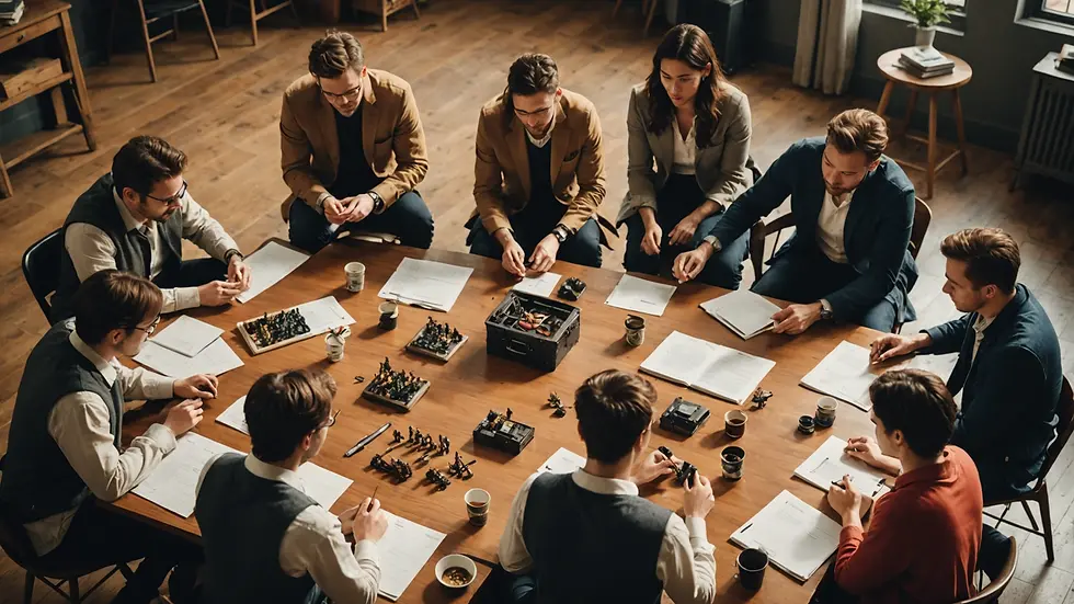 High-angle view of participants engaging in role-playing activities
