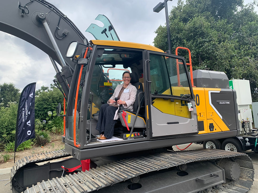 Jane Ganion, Sustainability and Government Affairs Director at Blue Lake Rancheria, on an all-electric excavator.