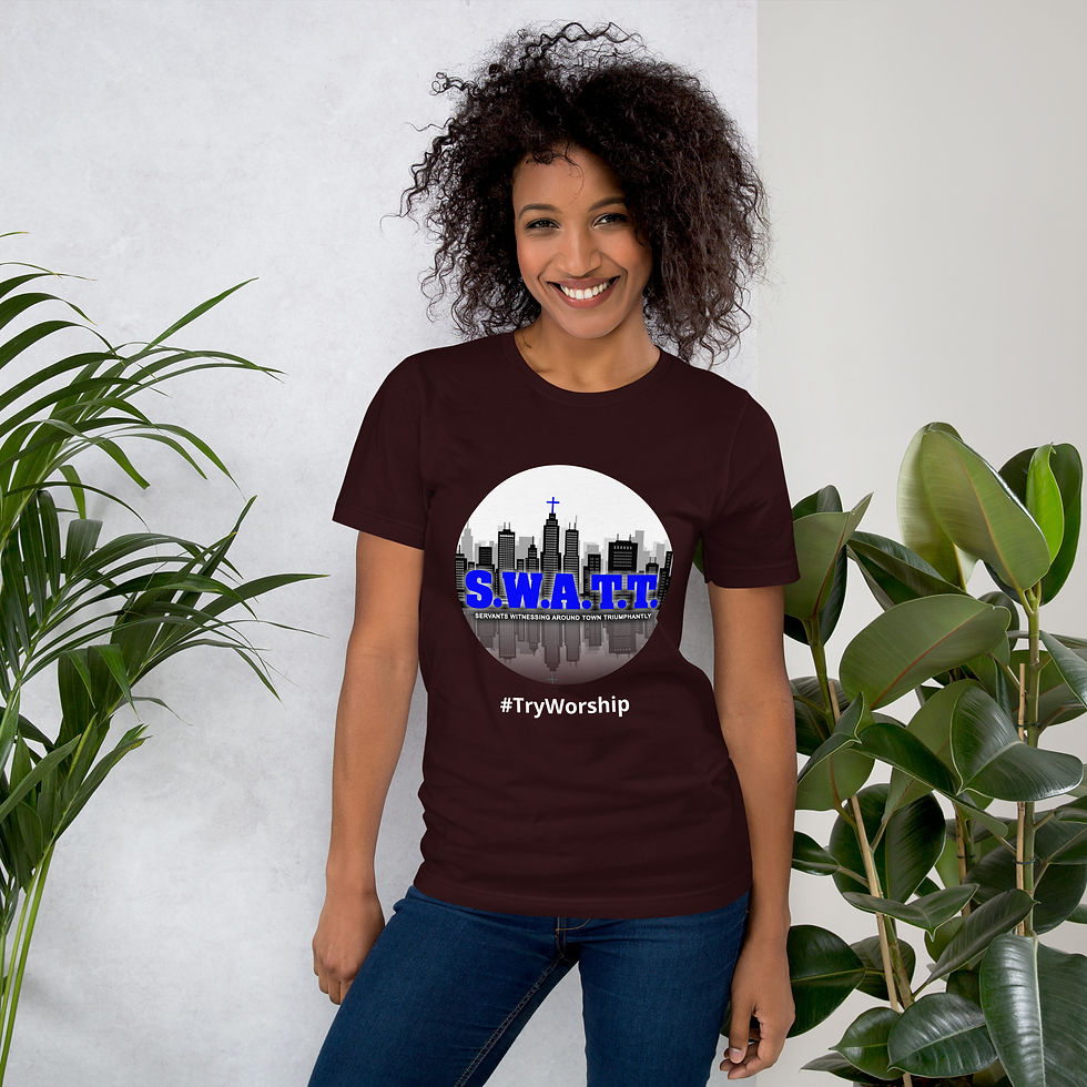 Thumbnail: SWATT Unisex t-shirt (Servants Witnessing Around Town Triumphantly)