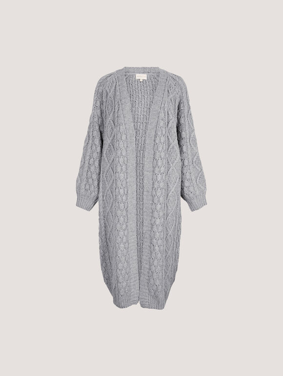 Thumbnail: Apricot - Chunky Cable Knit Longline Cardigan