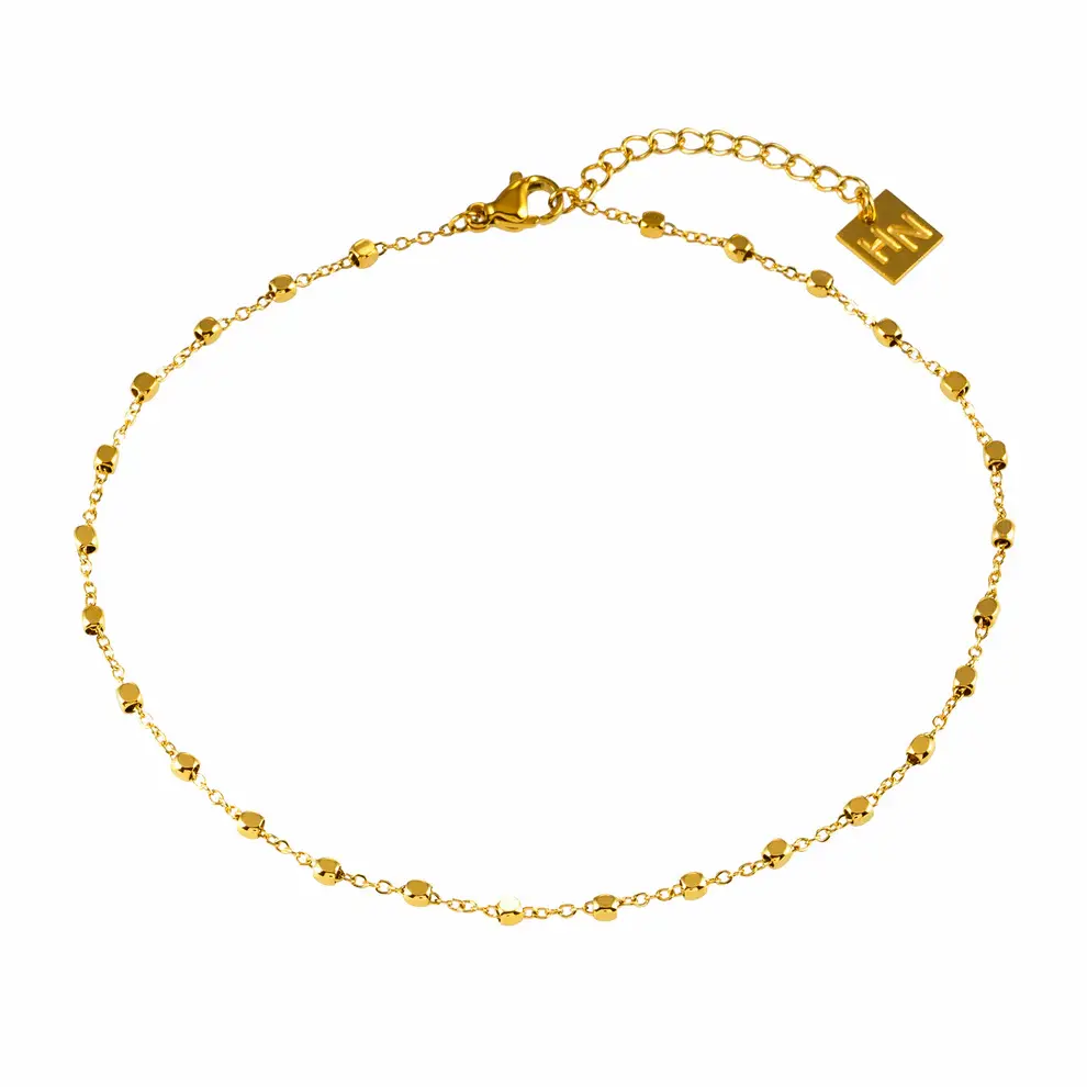 Hackney Nine DEMELZA LG: Contemporary Gold Anklet with Delicate Square Beads