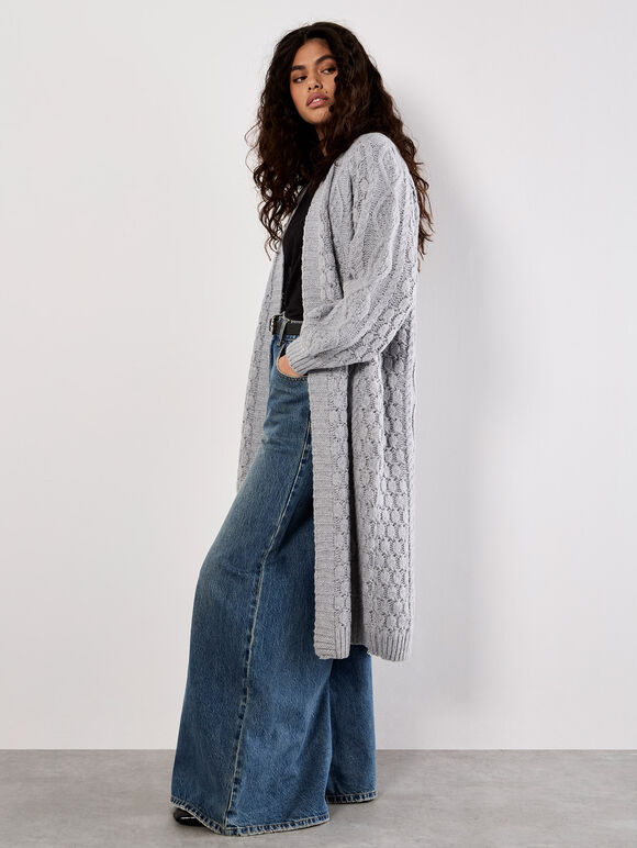 Thumbnail: Apricot - Chunky Cable Knit Longline Cardigan