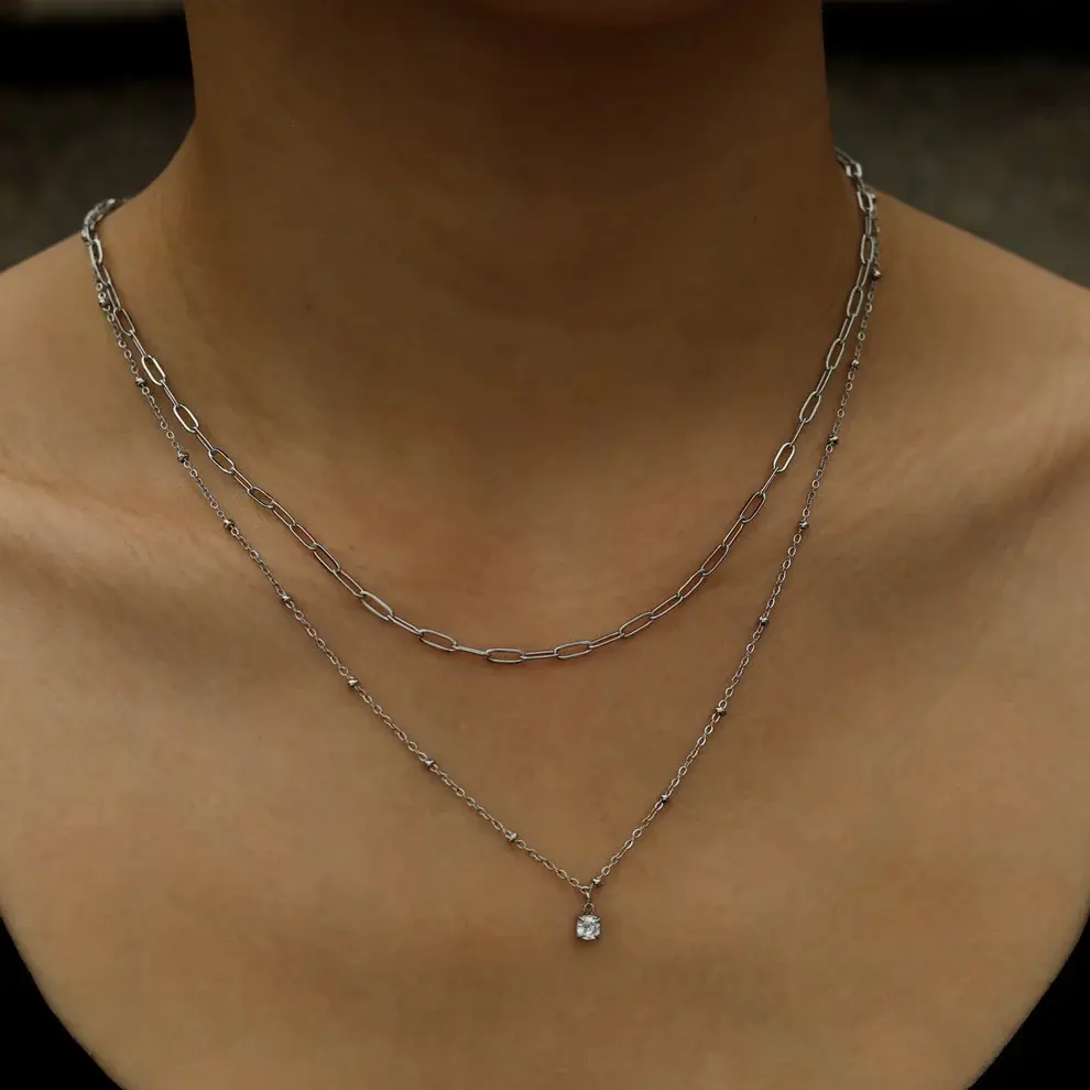 Hackney Nine KATERI Silver: Pre-Layered Chains Necklace