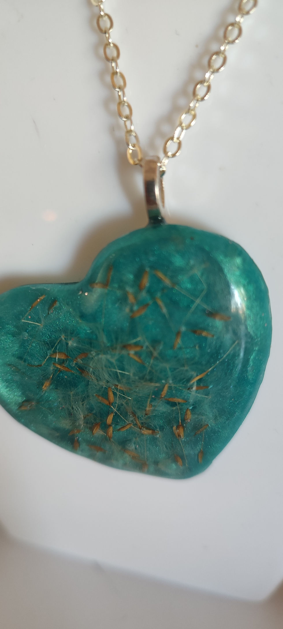 Miniature : Pendentif cœur turquoise avec graines, fond blanc, concept de bijoux. cinebycine