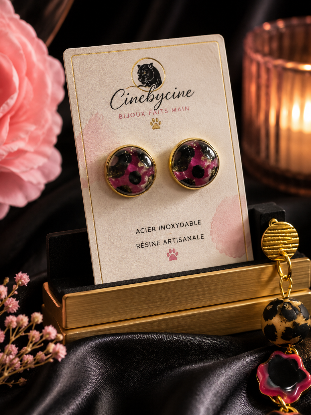 Boucles d'oreilles puces Panthéra Rose