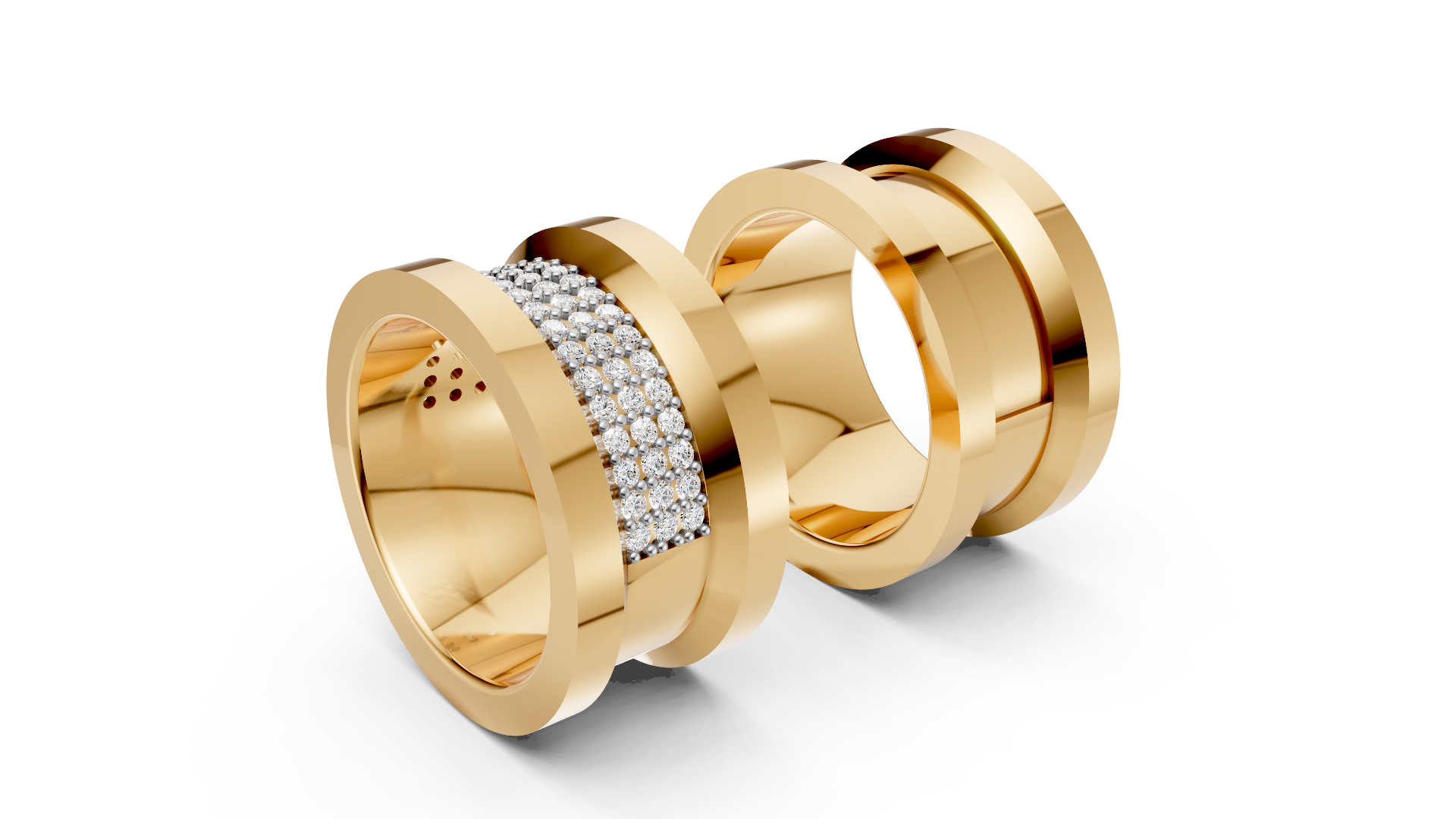 Par de Aliança Ouro 18k 13MM Cravejada no Diamante