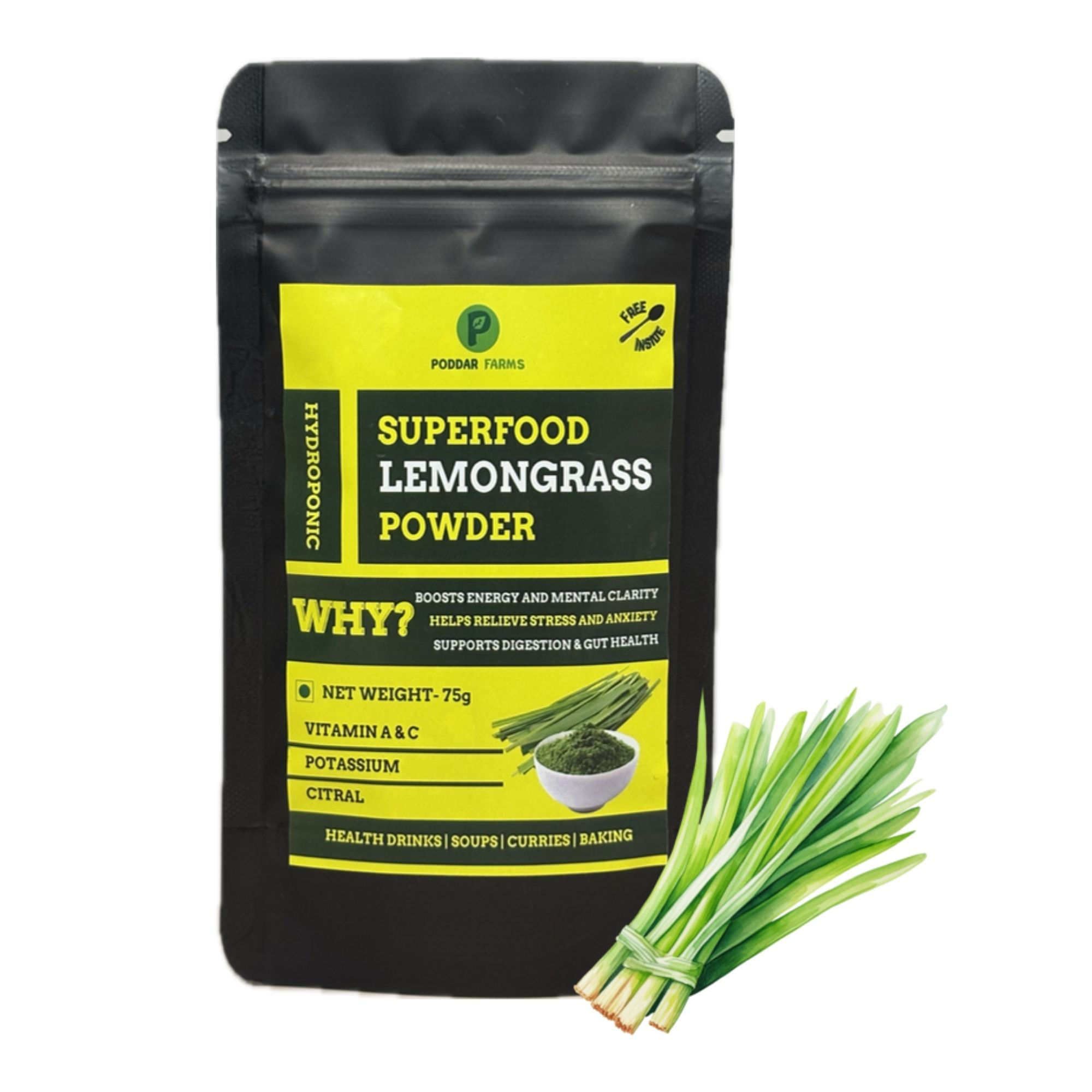Lemongrass Powder | Green Superfood | 100% Pure, Hydroponically-grown | 75g