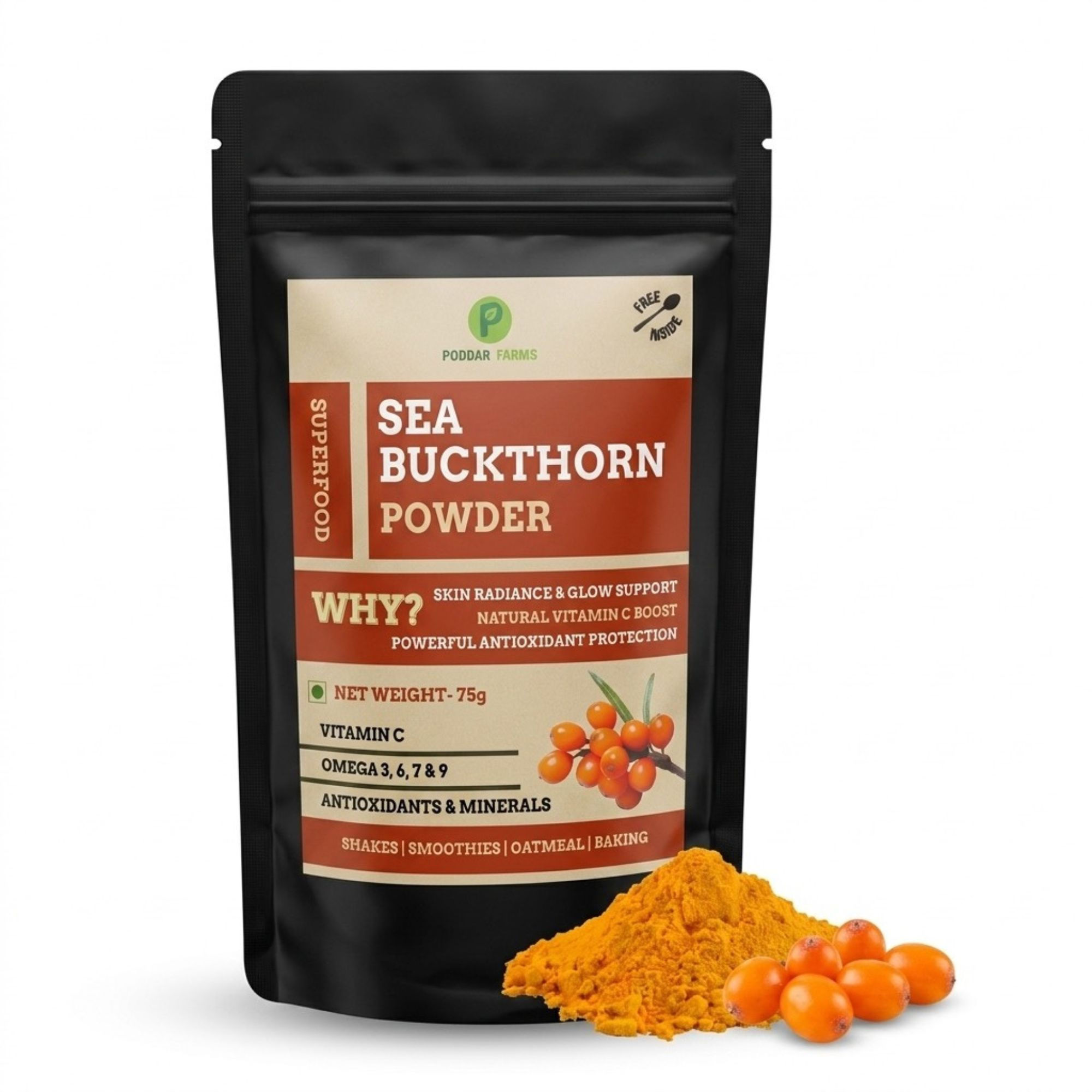 Sea Buckthorn Powder | Rich Source of Omega 3,6,7 & 9 | 75g