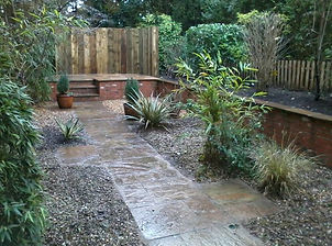 paved garden with sleepers