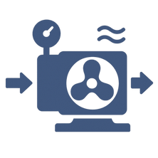 Vector icon showing lobe pumps with flow arrows, pressure gauge, and shear indicators to illustrate pump performance.