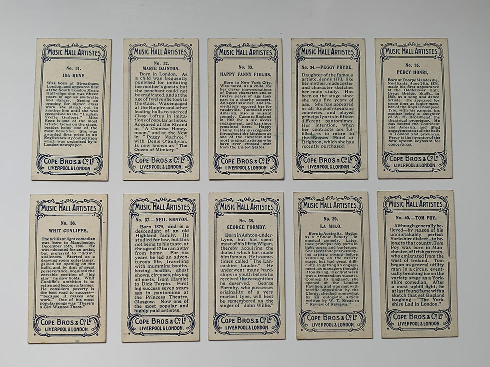 Thumbnail: Copes Music Hall Artists Cigarette Cards