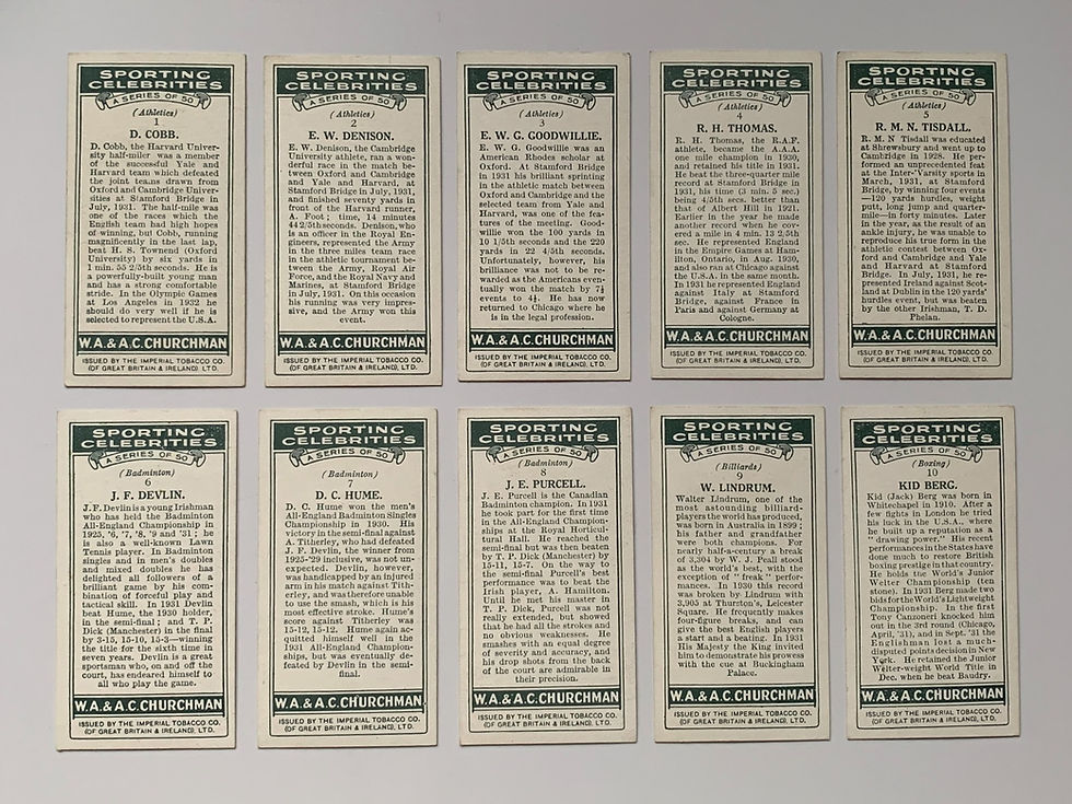 Thumbnail: Churchman Sporting Celebrities Cigarette Cards