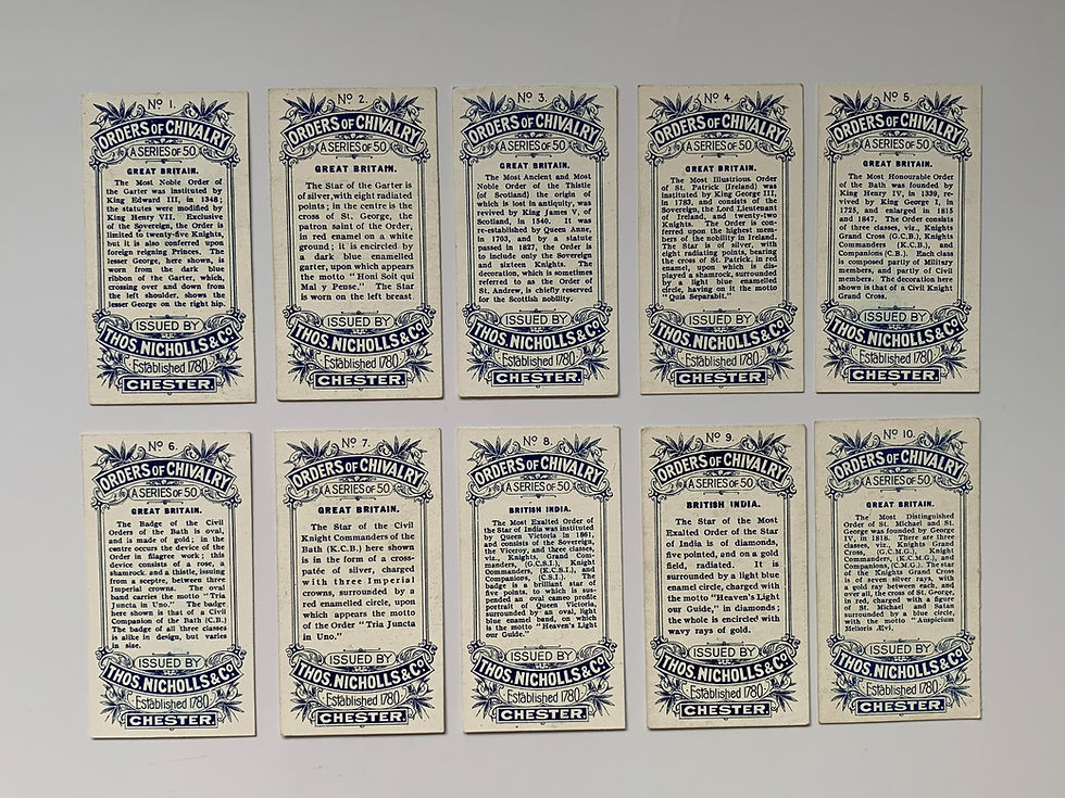 Thumbnail: Nicholls Orders Of Chivalry Cigarette Cards