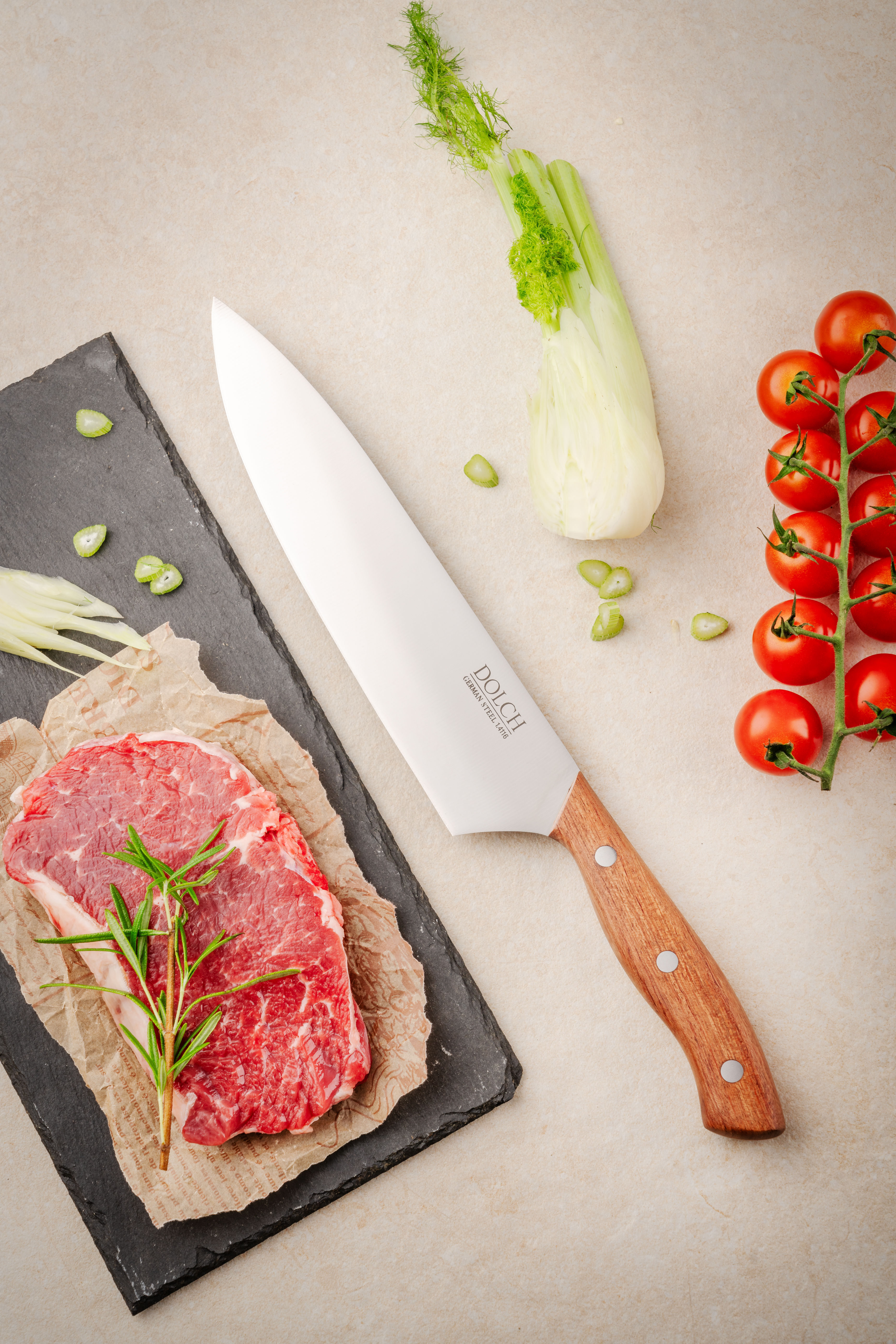 Dolch 7" Santoku-Messer – Premium 1.4116 deutscher Stahl mit Rosenholzgriff