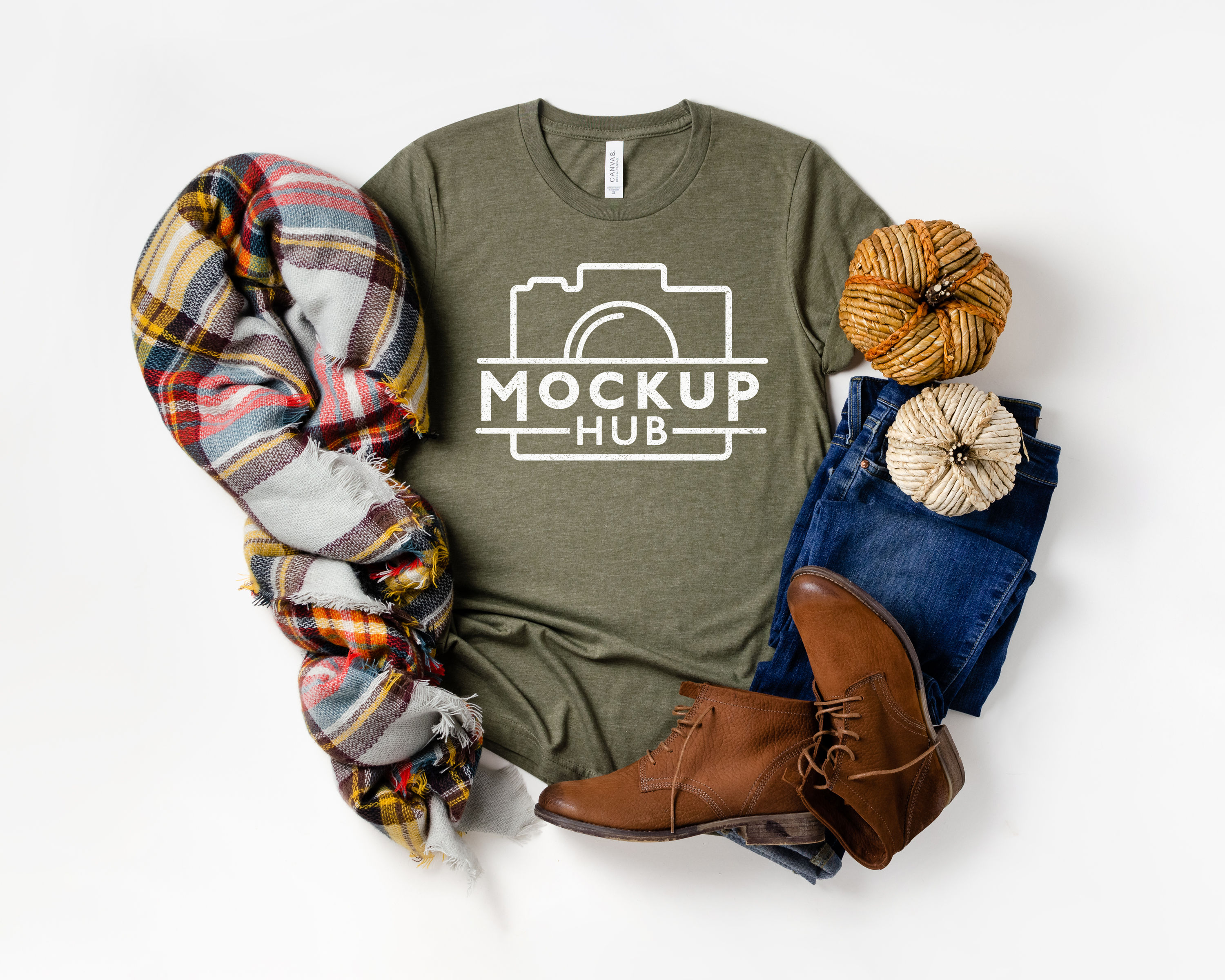 Bella Canvas 3001CVC Heather Olive T-Shirt Mockup