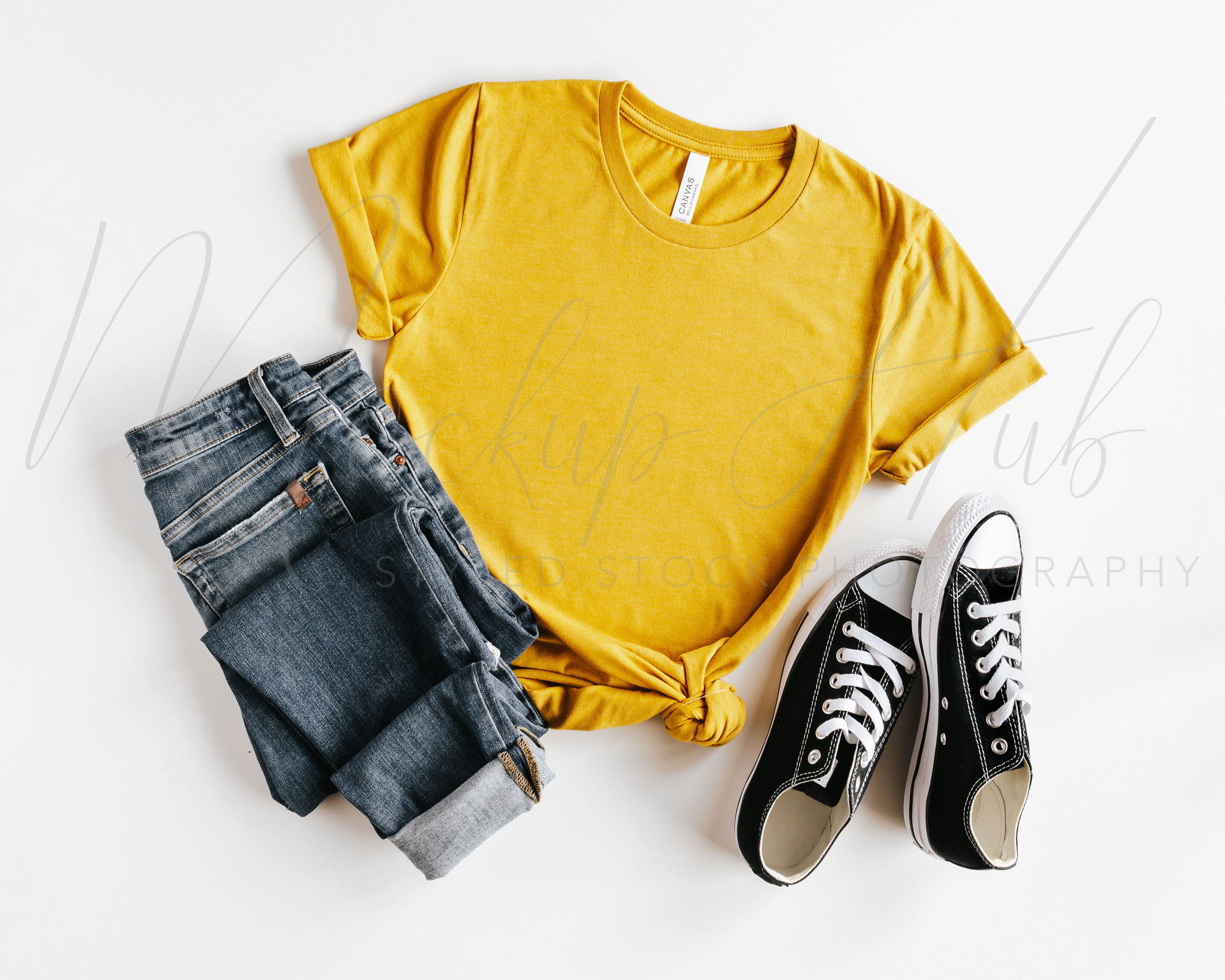 Bella Canvas 3001CVC Heather Mustard T-Shirt Mockup
