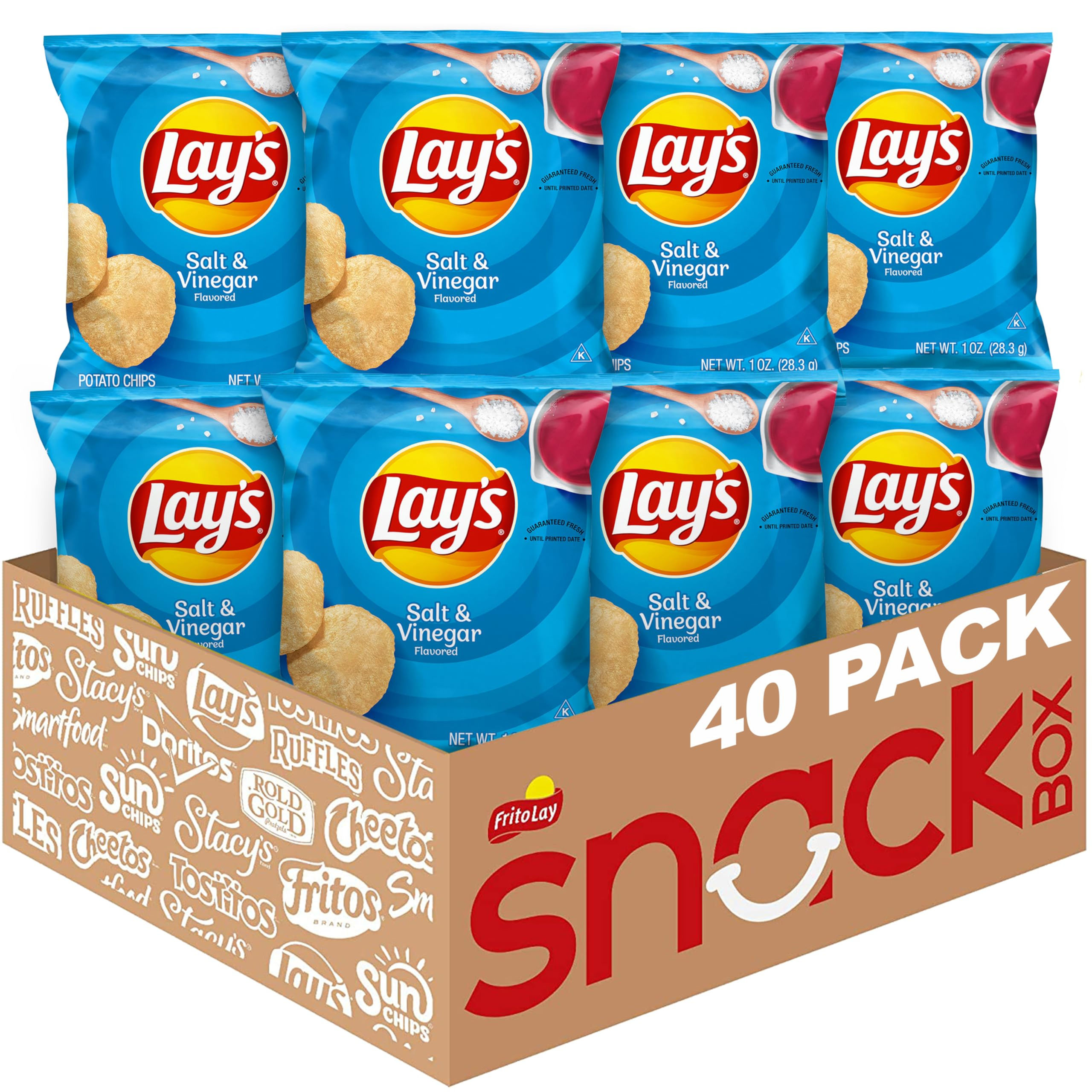 Lay's Salt & Vinegar Flavored Potato Chips, (40 Count) 40 Count (Pack of 1)