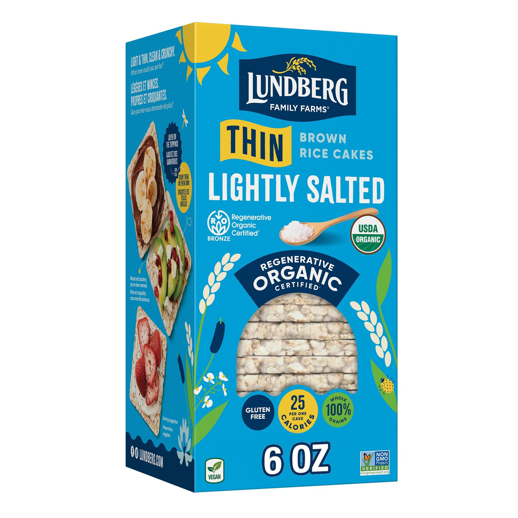 Lundberg Organic Thin Stackers, Brown Rice, Lightly Salted, Thin Rice Cakes, Glu