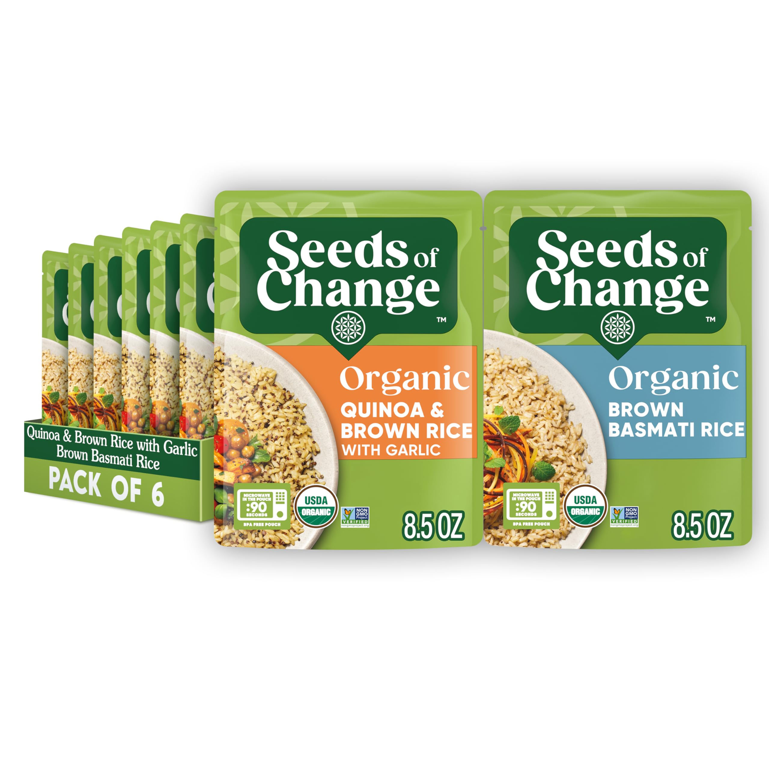 SEEDS OF CHANGE Organic Rice Variety Pack Quinoa and Brown Rice with Garlic & Wh