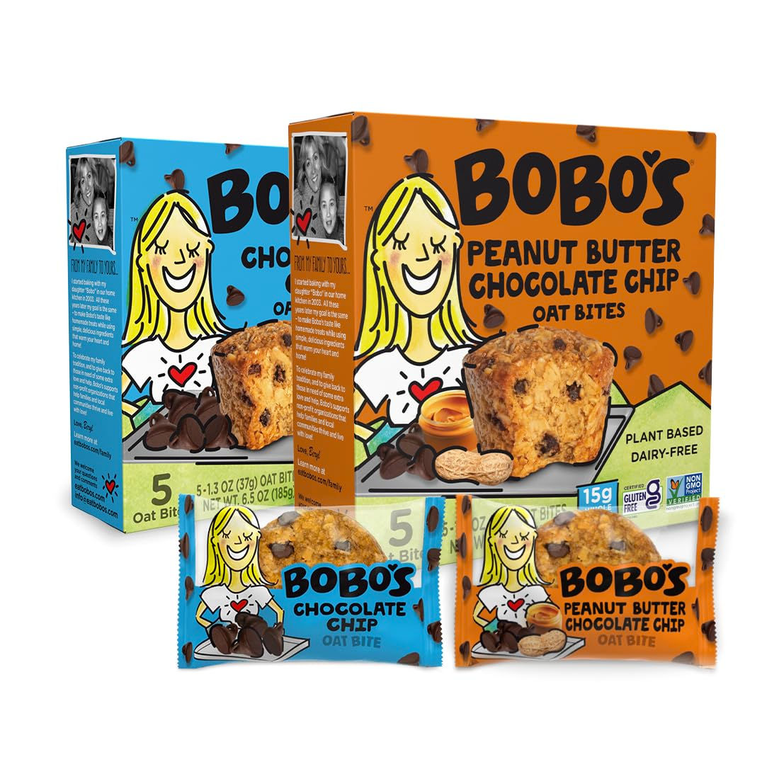 Bobo's Bites Chocolate Variety Pack, 15 Chocolate Chip, 15 Peanut Butter Chocola